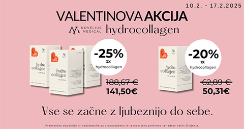 Ob nakupu 1 izdelka Novelius Medical Hydrocollagen prejmete 20% popust, ob nakupu 3 ali več izdelkov pa kar 25% popust.