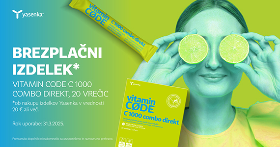 Ob nakupu izdelkov Yasenka nad 20€ prejmete darilo: Yasenka Vitamin Code C 1000 Direkt (20 vrečic).