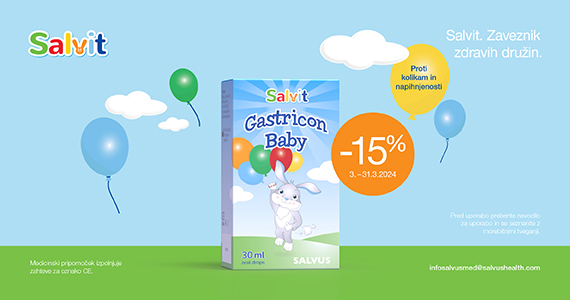 Salvit Gastricon Baby kapljice so vam na voljo 15% ugodneje.