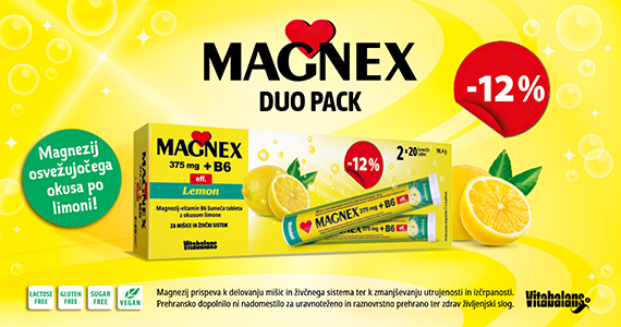 Magnex 375 mg + B6 Vitabalans, šumeče tablete - paket (2 x 20 šumečih tablet) vam je na voljo 12% ugodneje.