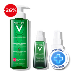 Vichy Normaderm, protokol za mastno in k aknam nagnjeno kožo v odrasli dobi - čiščenje, nega (50 ml + 400 ml + 40 ml)