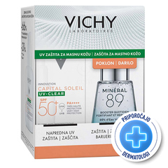Vichy Capital Soleil UV-Clear + Mineral 89, paket za zaščito pred soncem za mastno kožo - ZF50+ (40 ml + 30 ml)