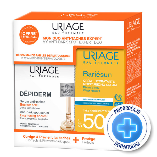 Uriage, duo proti hiperpgmentaciji - Depiderm Booster serum + Bariesun krema ZF50+ (30 ml + 50 ml) 