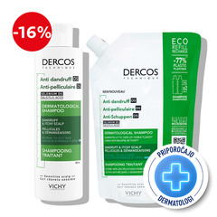 Vichy Dercos, protokol - šampon proti prhljaju za normalne in mastne lase + eko polnilo (200 ml + 500 ml)