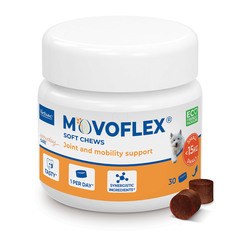 Movoflex Virbac, mehke žvečilke za podporo sklepom in gibljivosti za pse do 15 kg - velikost S (30 žvečilk)