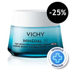 Vichy Mineral 89 Riche, bogata krema za 72-urno intenzivno vlaženje suhe do zelo suhe kože (50 ml)