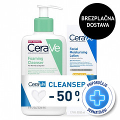 CeraVe, paket za nego in zaščito obraza - peneči čistlini gel in vlažilna nega za obraz ZF30 (236 ml + 52 ml)