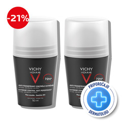 Vichy Homme, deo-duo protokol antiperspirant roll-on za zaščito pred potenjem do 72 ur (2 x 50 ml)