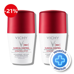 Vichy Clinical Control 96h Detranspirant, protokol roll-on dezodorant proti neprijetnemu vonju (2 x 50 ml)