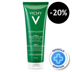 Vichy Normaderm, nega za čiščenje obraza 3v1 za občutljivo kožo nagnjeno k nepravilnostim (125 ml)