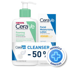 CeraVe, paket - vlažilna nega za obraz ZF50 + peneči čistilni gel (52 ml + 236 ml)