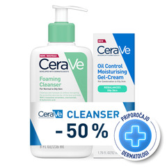 CeraVe, paket - vlažilna gel krema za mastno kožo + peneči čistilni gel za mastno kožo (52 ml + 236 ml)