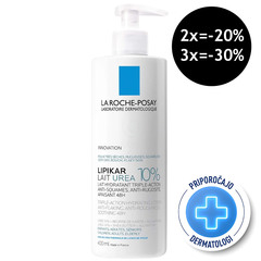 LRP Lipikar Lait Urea 10%, vlažilni losjon s trojnim učinkom za glajenje in pomiritev zelo suhe ter grobe kože (400 ml)