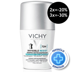 Vichy Invisible Resist 72h, detranspirant proti madežem in razdraženosti - roll-on (50 ml)