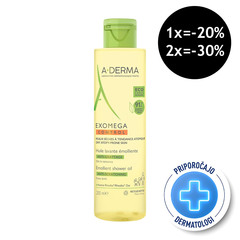 A-Derma Exomega Control, emolientno čistilno olje za tuširanje za atopijsko kožo (200 ml)