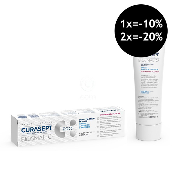 Curasept Biosmalto Impact Action CAE, zobna pena - okus jagoda (50 ml)