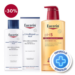 Eucerin, rutina za čiščenje in vlaženje suhe kože (400 ml + 400 ml)