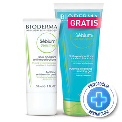 Bioderma Sebium Sensitive, paket za kožo nagnjeno k aknam (30 ml + 100 ml)