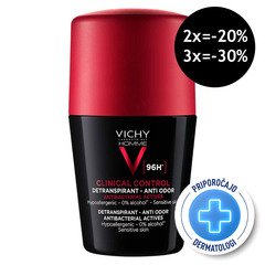 Vichy Homme Clinical Control 96h, detranspirant roll-on proti neprijetnemu vonju (50 ml)