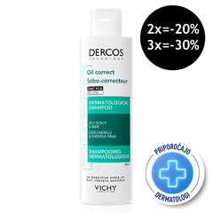 Vichy Dercos Oil Correct, šampon za regulacijo mastnosti lasišča (200 ml)