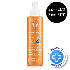 Vichy Capital Soleil, otroški fluid na vodni osnovi v pršilu za zaščito kožnih celic - ZF50+ (200 ml)