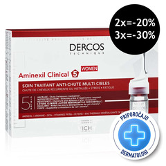 Vichy Dercos Aminexil Clinical 5, ampule proti izpadanju las za ženske (21 x 6 ml)