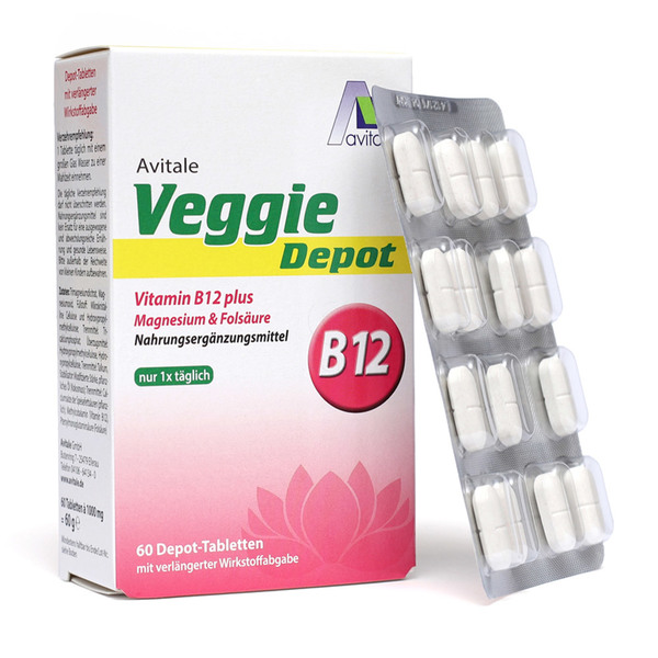 Avitale Veggie Depot Vitamin B12, vegetarijanske tablete s počasnim sproščanjem (60 tablet)