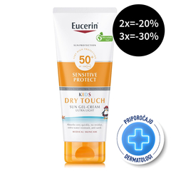 Eucerin Sun Sensitive Protect Kids Dry Touch, kremni gel za zaščito otroške kože pred soncem - ZF50+ (200 ml)