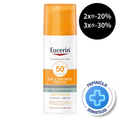 Eucerin Sun Oil Control Dry Touch, obarvan kremni gel za zaščito obraza pred soncem - light - ZF50+ (50 ml)