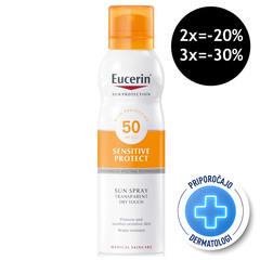 Eucerin Sun Dry Touch, prozoren sprej za zaščito pred soncem - ZF50 (200 ml)