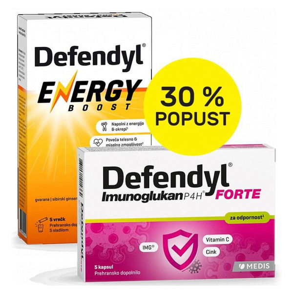 Defendyl Imunoglukan in Energy Boost, paket (5 kapsul + 5 vrečk)