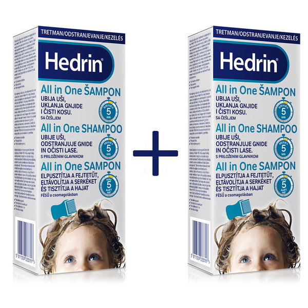 Hedrin All in One, šampon za odstranjevanje uši in gnid (2 x (200 ml + glavnik))