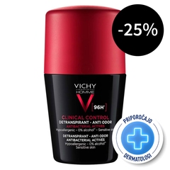 Vichy Homme Clinical Control 96h, detranspirant roll-on proti neprijetnemu vonju (50 ml)