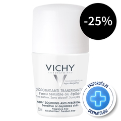 Vichy Deo, deodorant 48-urni antitranspirant za občutljivo in depilirano kožo (50 ml)