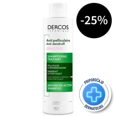 Vichy Dercos Antipelliculare Sensitive, negovalni šampon proti prhljaju za občutljive lase (200 ml)