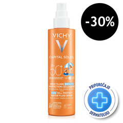 Vichy Capital Soleil, otroški fluid na vodni osnovi v pršilu za zaščito kožnih celic - ZF50+ (200 ml)