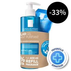 LRP Effaclar +M, peneči gel + eko polnilo za kožo nagnjeno k aknam in nepravilnostim - čiščenje + polnilo (2 x 400 ml)