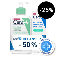 CeraVe, paket - vlažilna gel krema za mastno kožo + peneči čistilni gel za mastno kožo (52 ml + 236 ml)