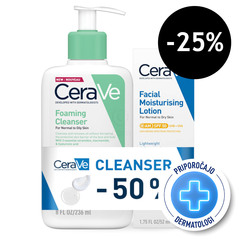 CeraVe, paket - vlažilna nega za obraz ZF50 + peneči čistilni gel (52 ml + 236 ml)