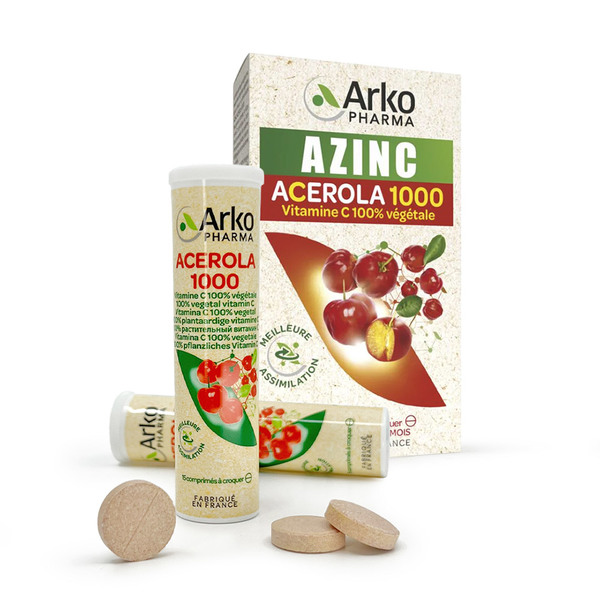 Azinc Bio Acerola 1000 Arkopharma, žvečljive tablete (30 tablet)