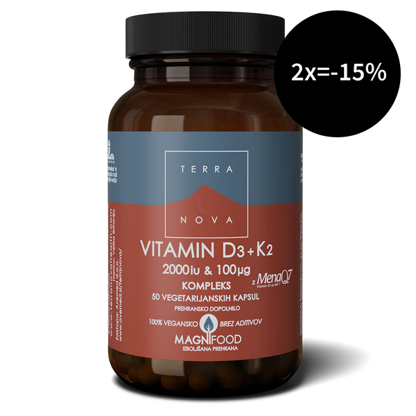 Terranova Vitamin D3 2000 I.E. + Vitamin K2 100 µg Kompleks, kapsule (50 kapsul)