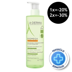 A-Derma Exomega Control, emolientni čistilni gel 2v1 za atopijsko kožo (500 ml)