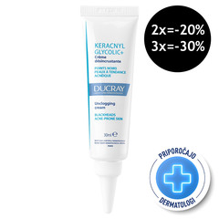 Ducray Keracnyl Glycolic+, krema za odpiranje por (30 ml)