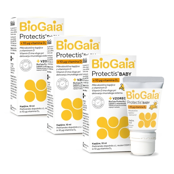 BioGaia Protectis Baby D3, kapljice za otroke in dojenčke - paket (3 x 10 ml)