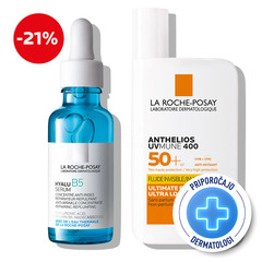 LRP Anti-Age, protokol s hialuronsko kislino za obnovo in polnost kože - Hyalu B5 serum in UVMune Fluid - ZF50+ (30 ml + 50 ml)