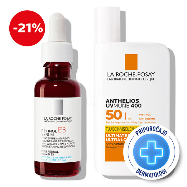 LRP Anti-Age, protokol z retinolom proti izrazitim gubam in neenakomernemu tenu - Retinol Serum in UVMune Fluid ZF50+ (30 ml + 50 ml)