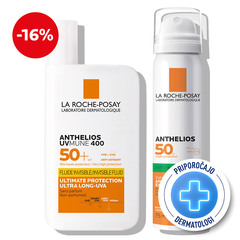 LRP Anthelios, duo protokol za zaščito pred soncem - zjutraj + ponoven nanos (50 ml + 75 ml)