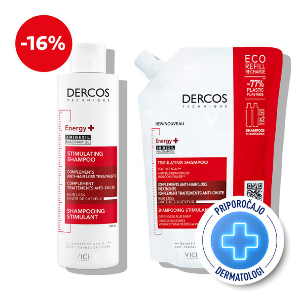 Vichy Dercos Energisant, protokol šampon proti izpadanju las + eko polnilo (200 ml + 500 ml)