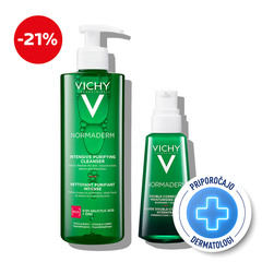 Vichi Normaderm, protokol za mastno in k aknam nagnjeno kožo v odrasli dobi - Dnevna nega in Čistilni gel (50 ml + 400 ml)