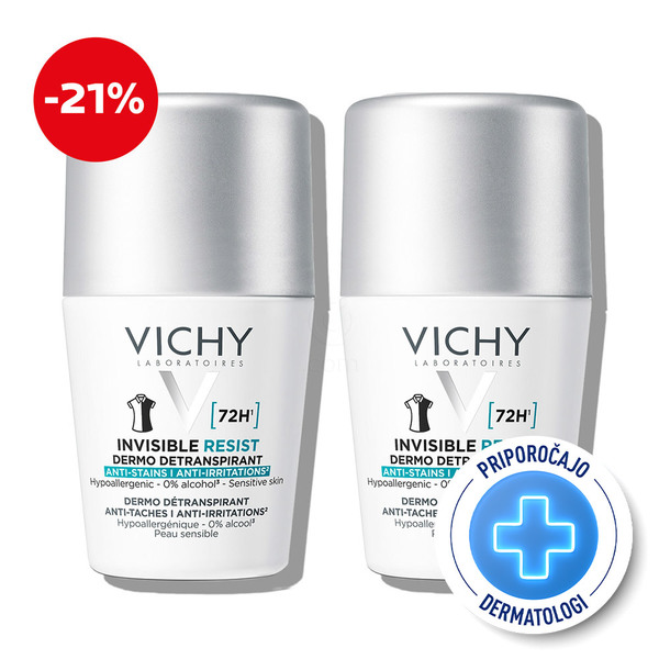 Vichy Deo-Duo, protokol antiperspirant roll-on za zaščito pred potenjem do 72 ur (2 x 50 ml)